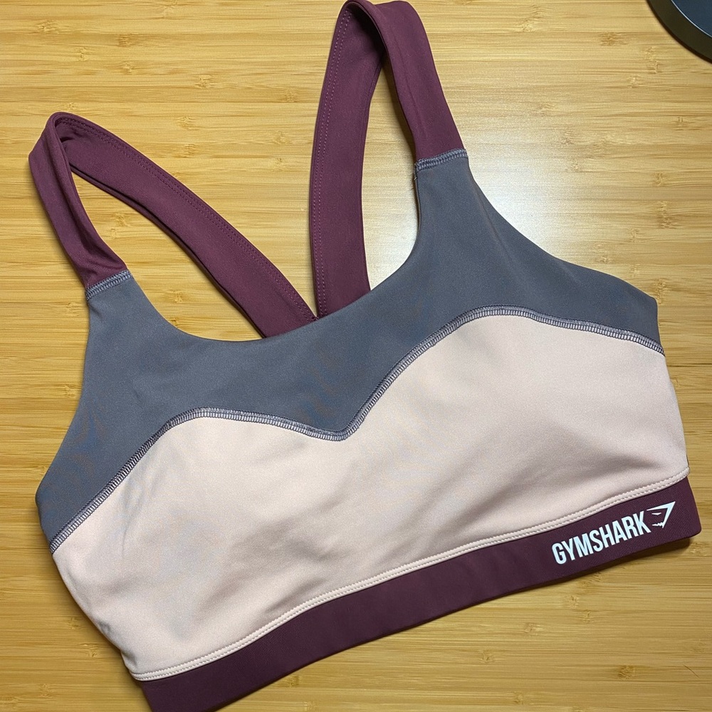 Gymshark Illusion Sports Bra - Dark Ruby/Blush Nude/Slate Lavender Medium